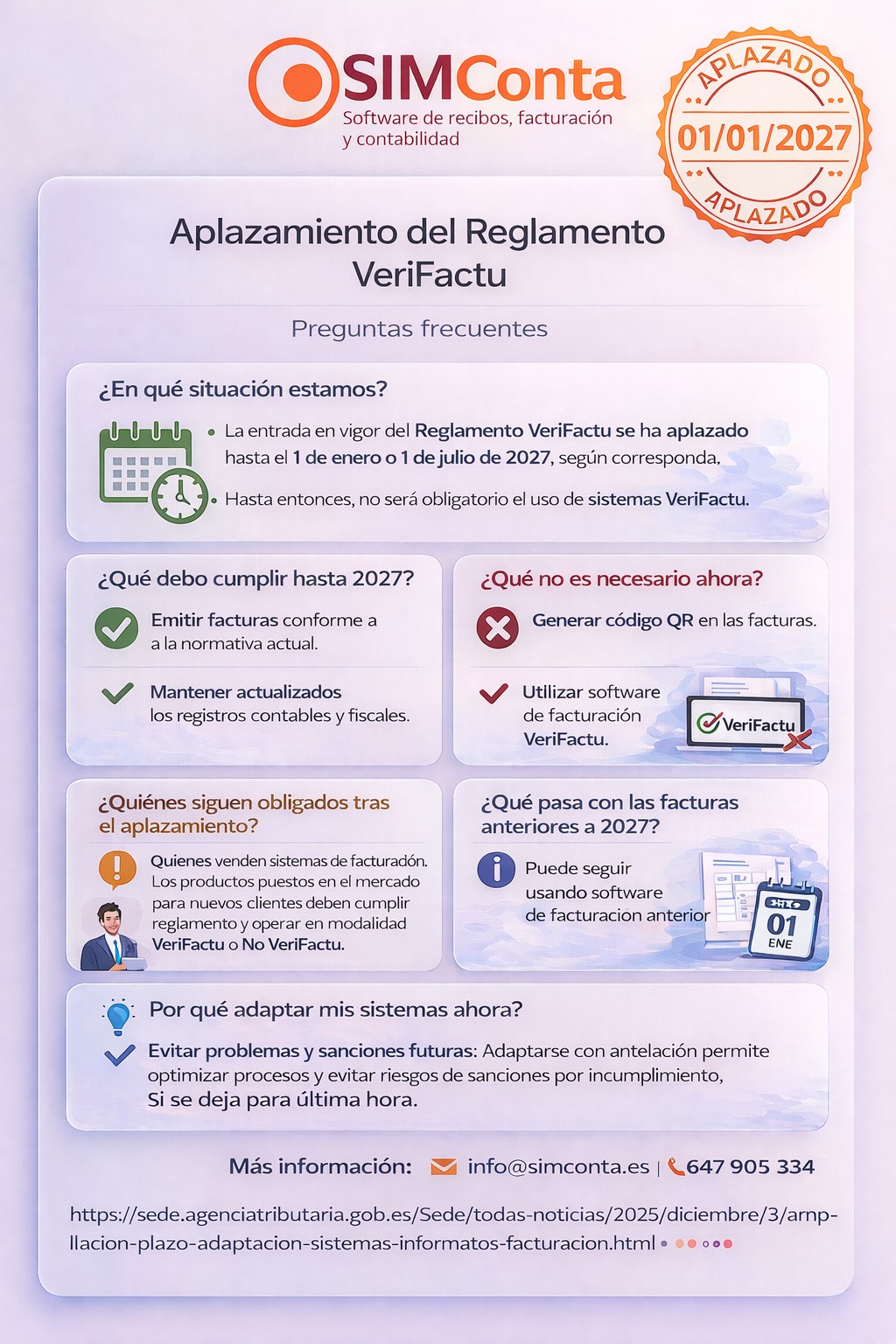 Aplazamiento del Reglamento VeriFactu - SimConta